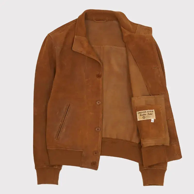 Brown Leather Cowboy Harrington Jacket-1