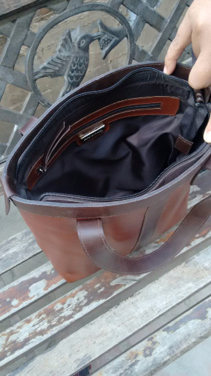 Small Leather Tote Bag with Zipper-3
