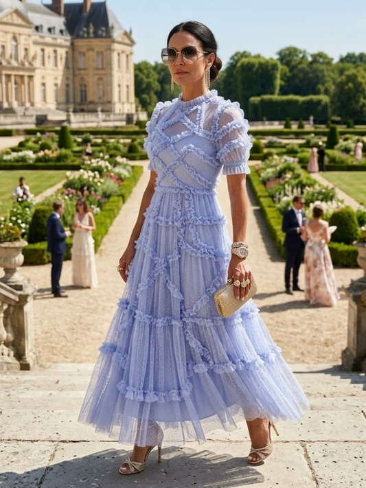 Lavender blue tiered tulle gala dress by BYMANYC New York.