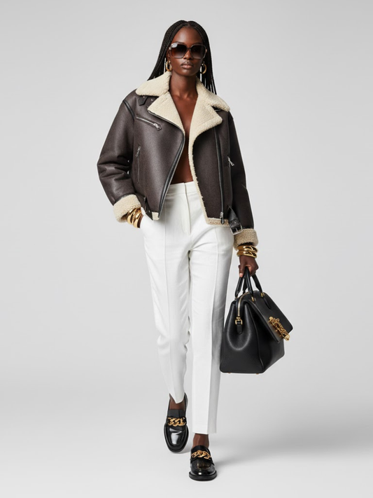 Women's oversize jacket in metallic silver gray by BYMANYC New York, front view.