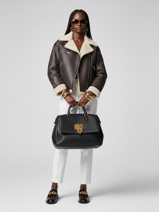 Women's oversize metallic jacket by BYMANYC New York, close view of the reflective surface.
