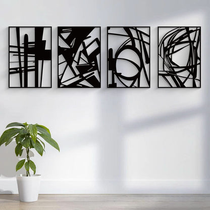 Black Abstract Metal Wall Art 4 Pack Minimalist 3D-3