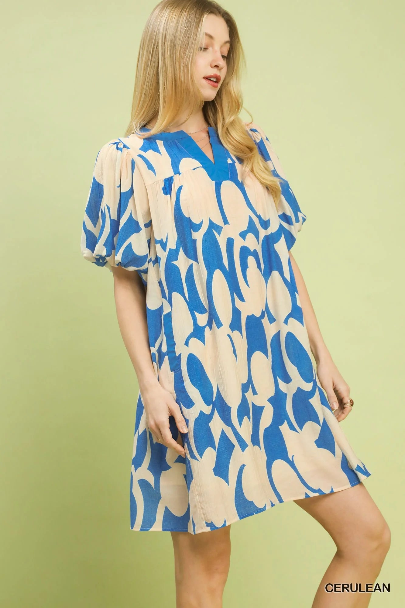 Umgee Abstract Print Puff Sleeve Shift Dress-1