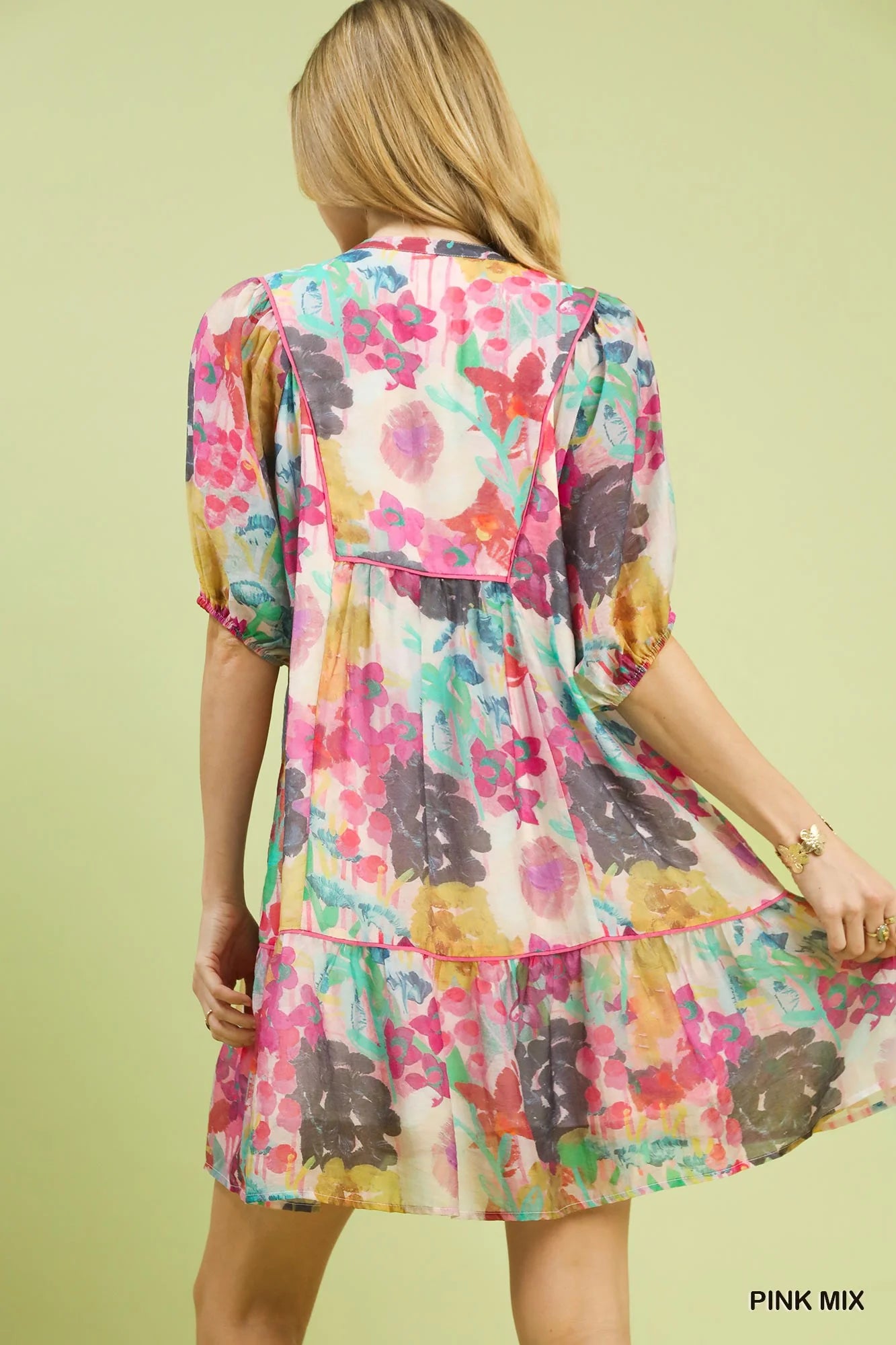 Umgee Mix Watercolor Floral Babydoll Dress-2