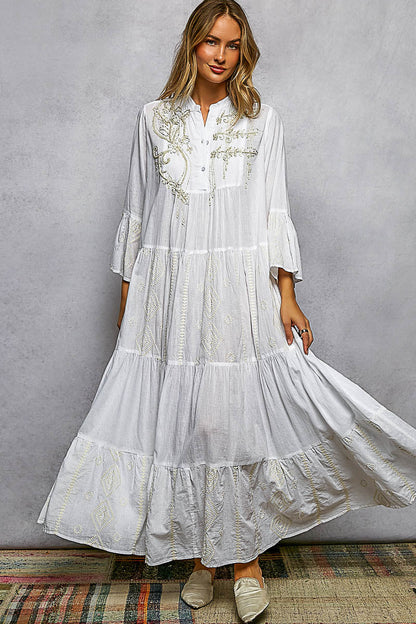 POL Embroidered Floral Tiered Maxi Dress-2