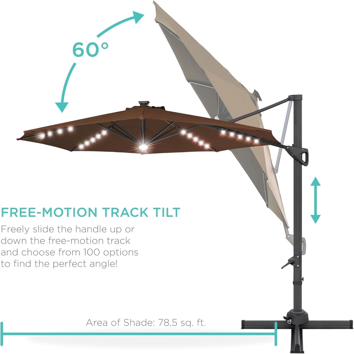 10Ft Solar LED Cantilever Patio Umbrella With 360 Degree Rotation And Integrated Lights-4
