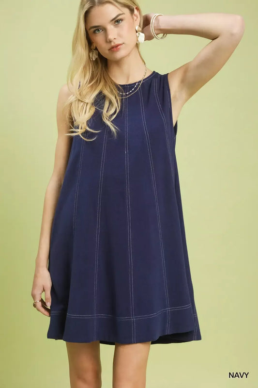 Umgee Linen Sleeveless Swing Dress-0