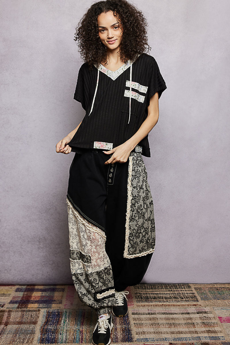 POL Short Sleeve Hooded Top with Back-Open Detail-4