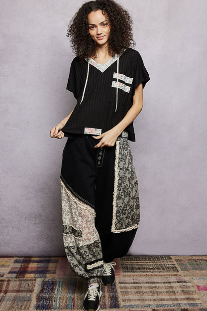 POL Short Sleeve Hooded Top with Back-Open Detail-4