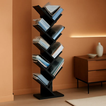 Bookshelf 9 Tier Floor Standing Tree Bookcase Espresso-0