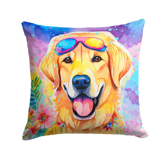 Yellow Labrador artwork pillow photographed alone against white, showing the whole 18 inch square printed face.