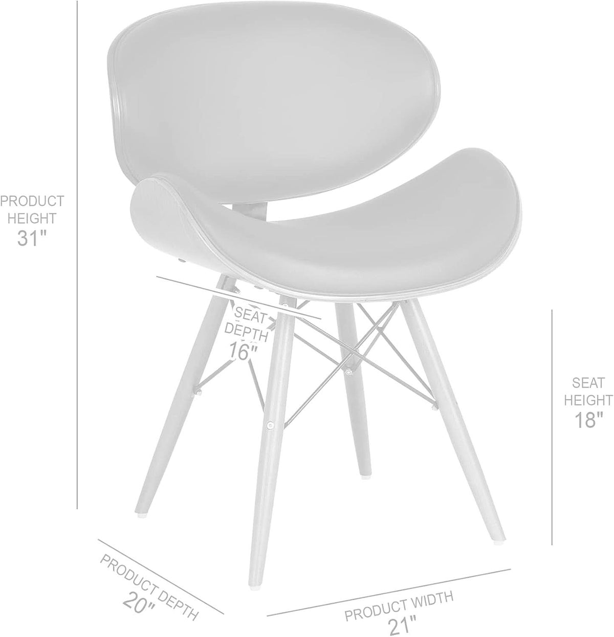 Dining chair in black faux leather seen from the side with the legs angled out.