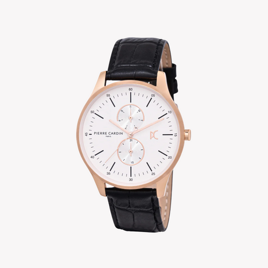 Pierre Cardin Men's Rose Gold Watch, Black Leather | Cba.4026-0