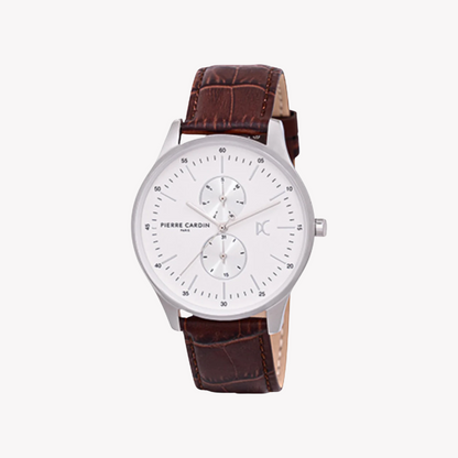 Pierre Cardin Men's Brown Leather Watch, Silver Case | Cba.4030-0