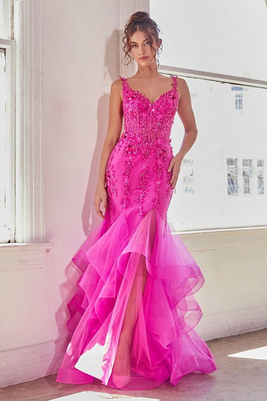 Fuchsia Mermaid Embellished Gown-0