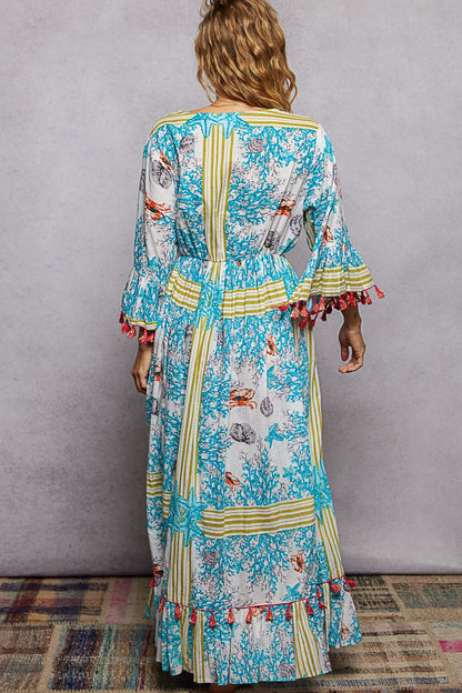 POL Bohemian Print Tassel Trim Maxi Dress-4
