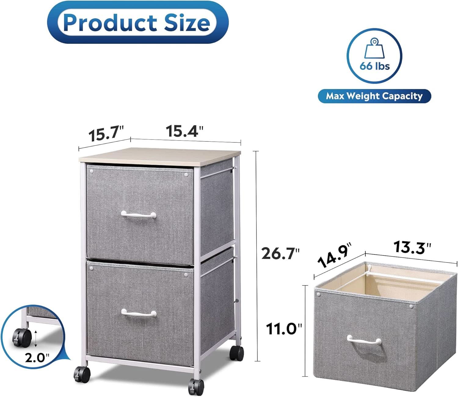 Light Grey 2 Drawer Mobile File Cabinet Rolling Printer Stand Fits A4 Or Letter Size-2
