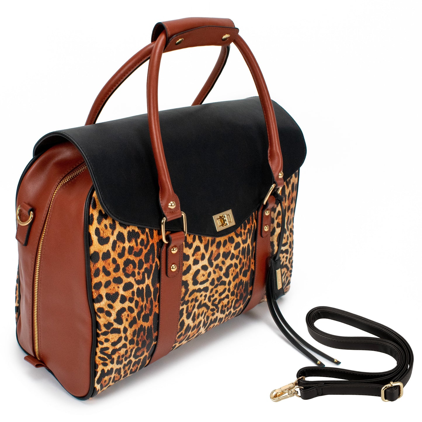 Leopard Vegan Leather Weekender Tote Bag-3