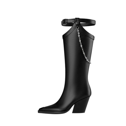 Chain Embellished Knee High Boots-0
