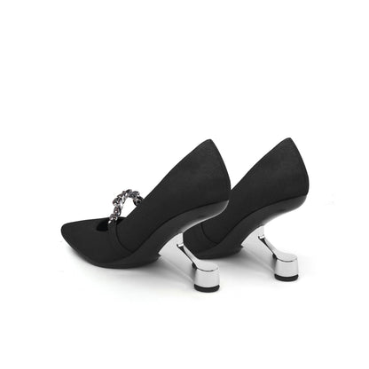 Chain Strap Suede Pumps-4