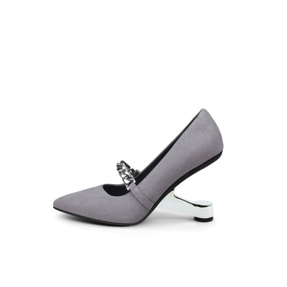 Chain Strap Suede Pumps-5