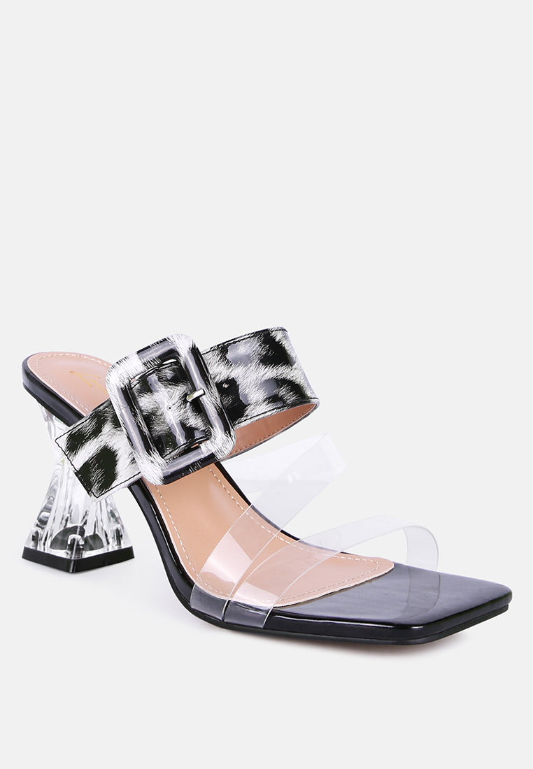 City Girl Buckle Detail Clear Spool Heel Sandals-3