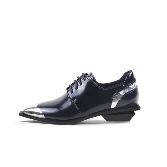 Color Block Low Heel Oxford Shoes-0