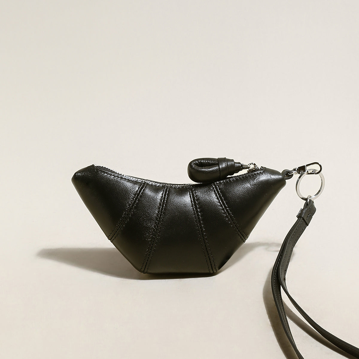 Croissant Mini Pouch Bag Charm – Vegan Leather Wristlet Coin Purse & Bag Accessory-0