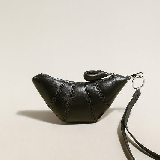Croissant Mini Pouch Bag Charm – Vegan Leather Wristlet Coin Purse & Bag Accessory-0