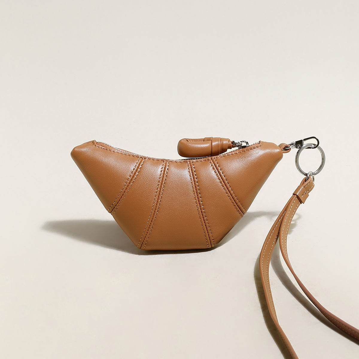 Croissant Mini Pouch Bag Charm – Vegan Leather Wristlet Coin Purse & Bag Accessory-1