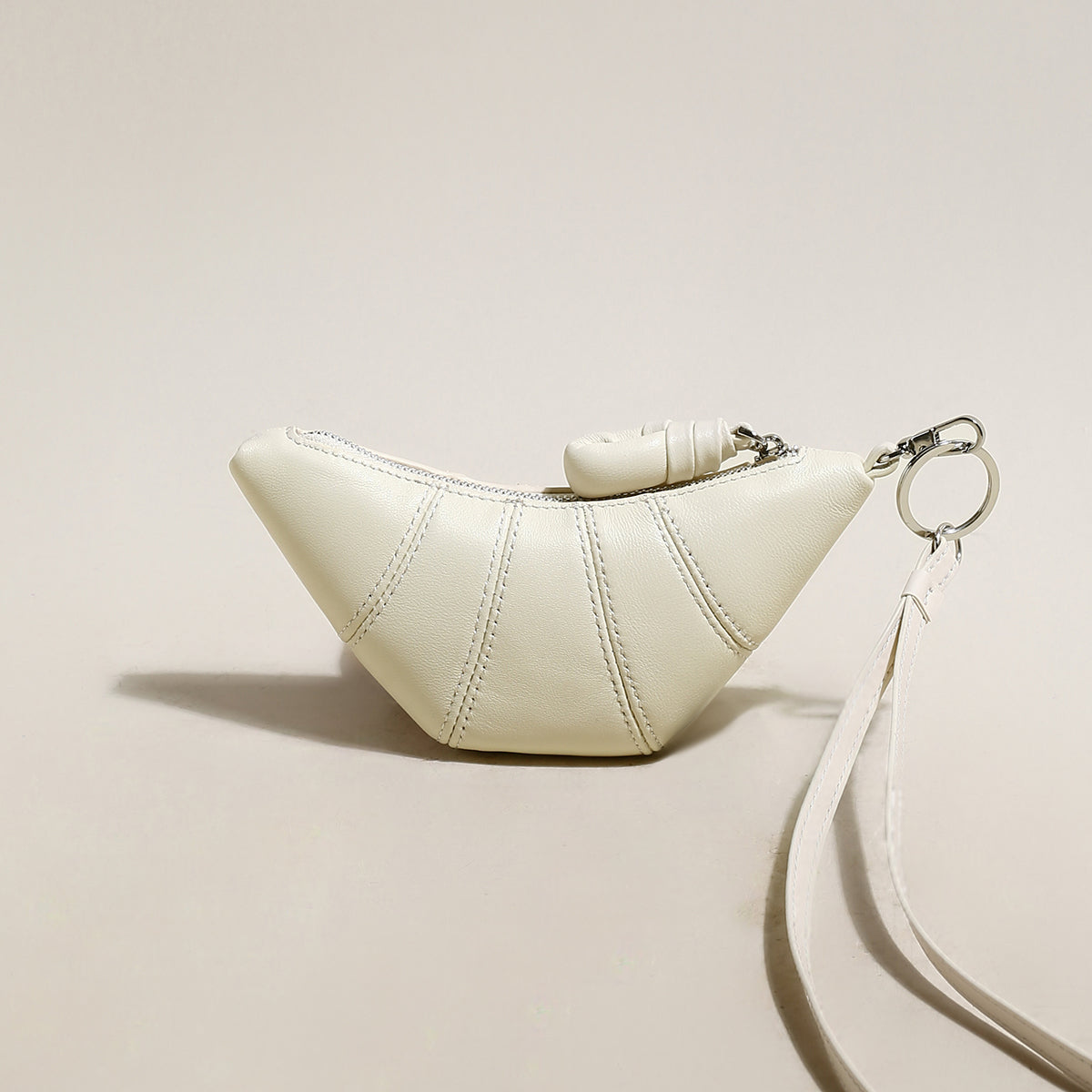 Croissant Mini Pouch Bag Charm – Vegan Leather Wristlet Coin Purse & Bag Accessory-2
