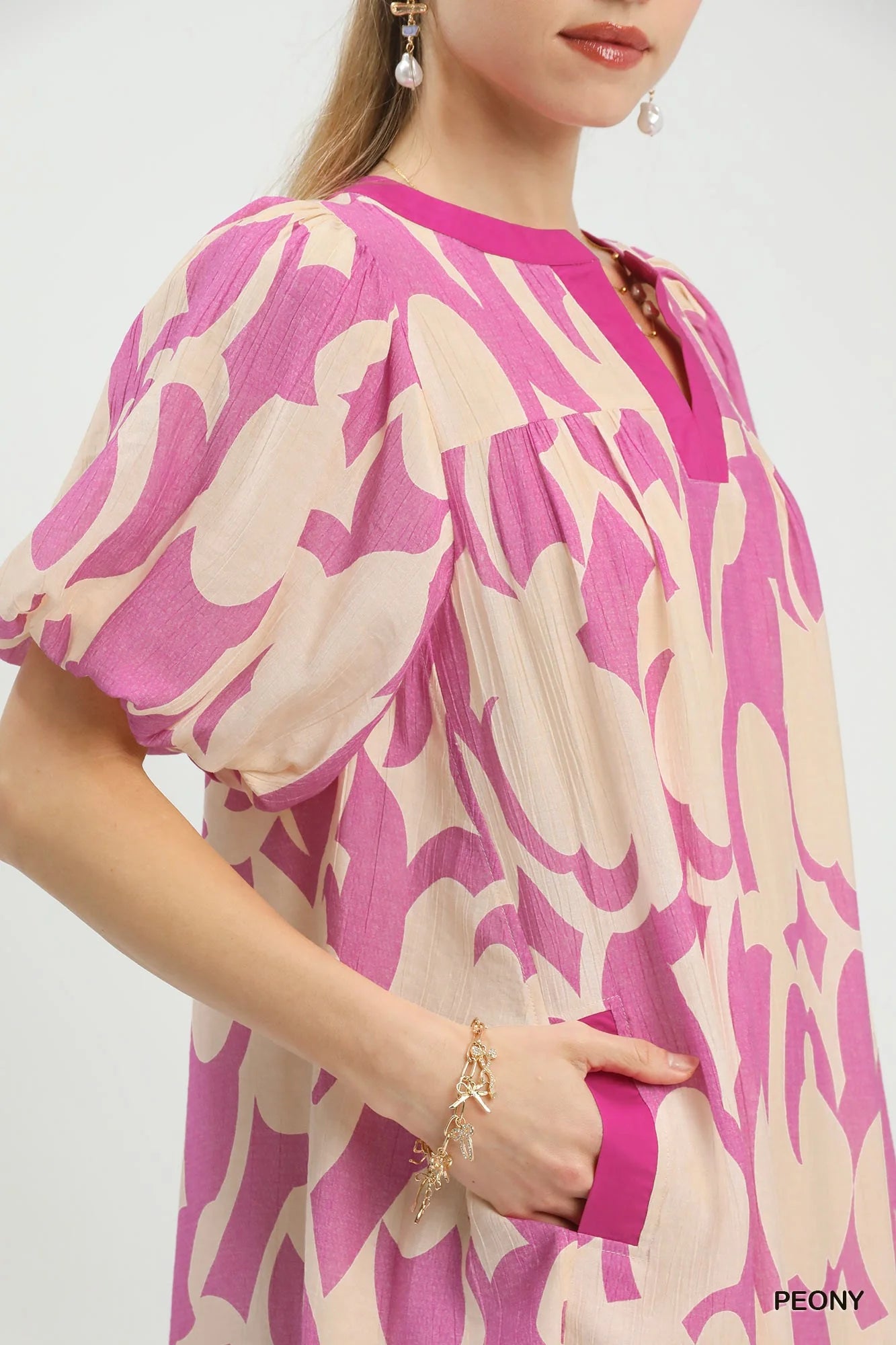 Umgee Abstract Print Puff Sleeve Shift Dress-4