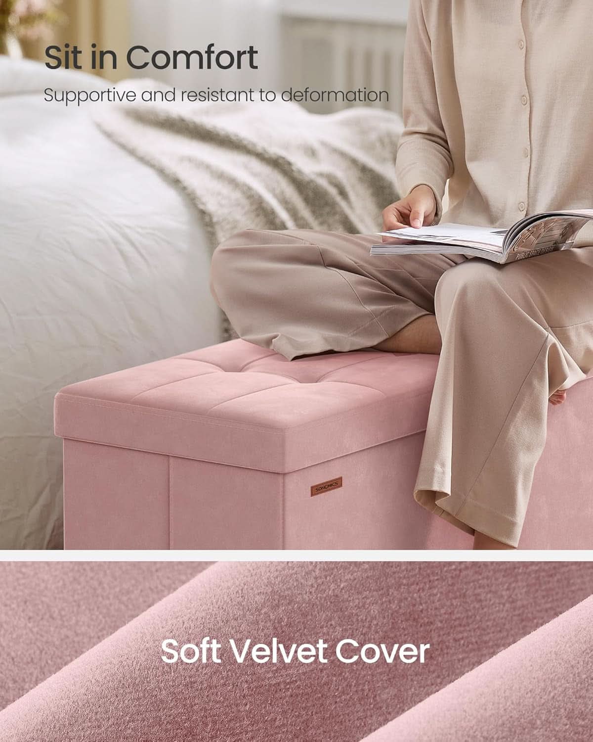 Jelly Pink Velvet Extra Large Storage Ottoman Chest-3