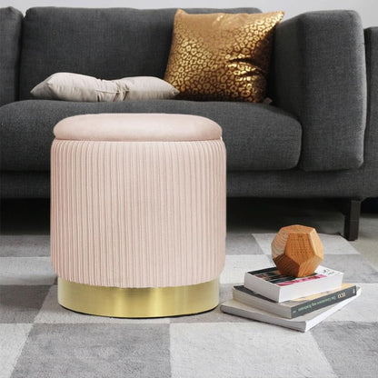Bubblegum Pink Velvet Circular Ottoman With Storage-1