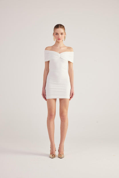 Muse White Bardot Neck Mini Dress-1