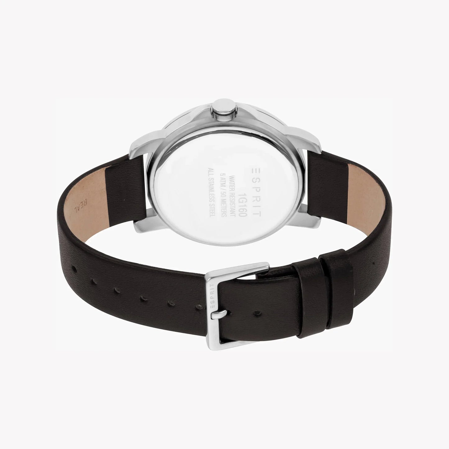 Esprit Men's Black Leather Watch, Silver Dial | Es1g021m0045-2