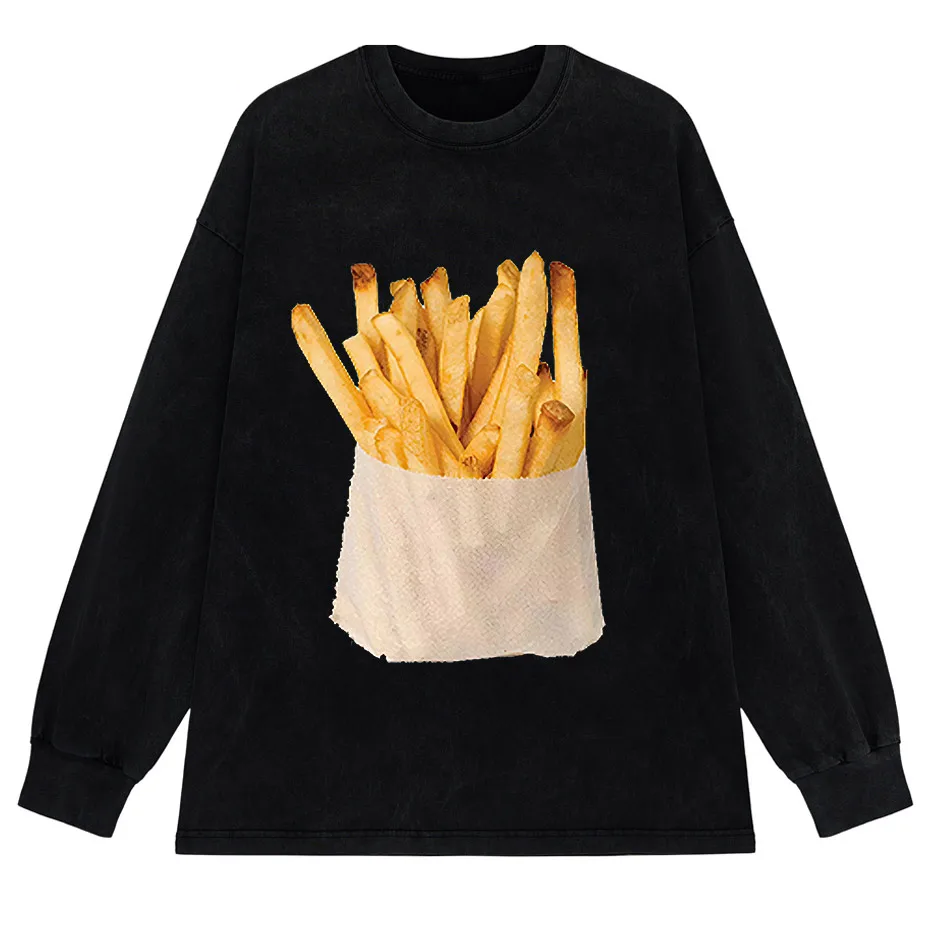 Retro Harajuku Y2K Streetwear Funny Double-Sided French Fries T-Shirt-5