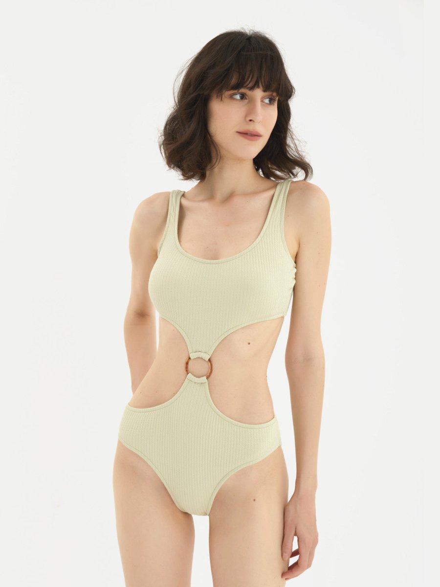 Deep U-neck One Piece Bikini with Waist Cutouts-0