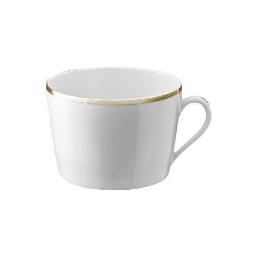Wide porcelain breakfast cup holding 14 ounces, banded at the lip with a platinum line.