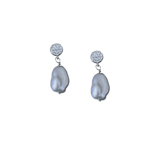 Sterling Silver Stud Earrings With Silver Freshwater Pearls | by nlanlaVictory-0
