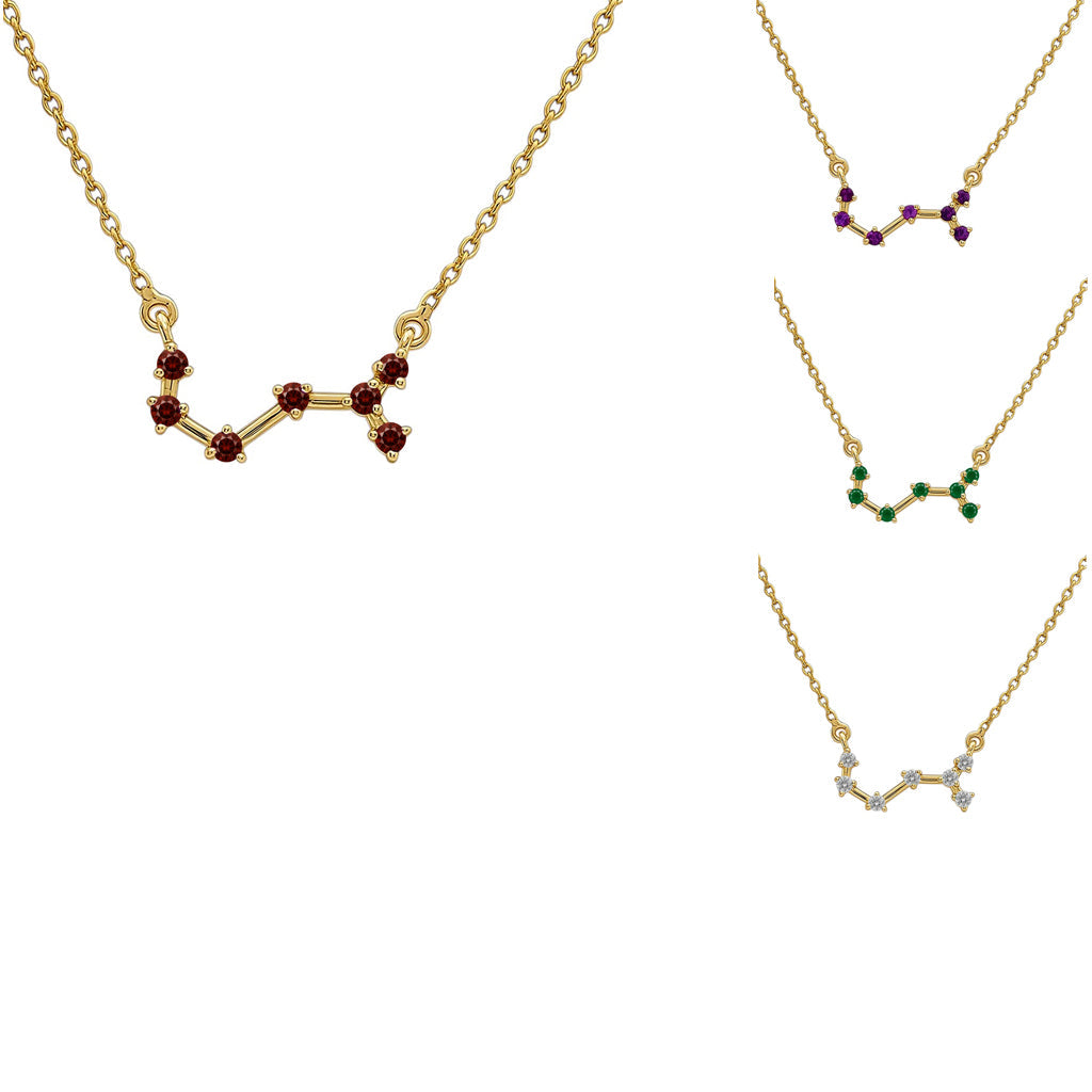 Garnet constellation up close on white, insets of the amethyst, green tourmaline and white zircon