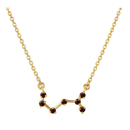 Garnet version on white, seven small red stones joined by short gold tone bars