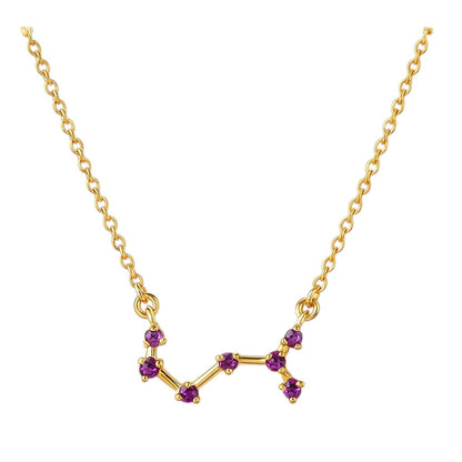 Amethyst version on white, seven small purple stones joined by short gold tone bars
