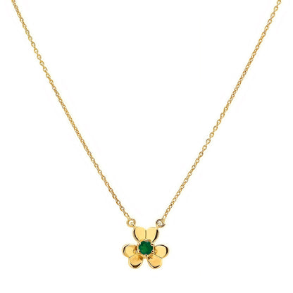 Green onyx version on white, a green stone set in the middle of three rounded petals