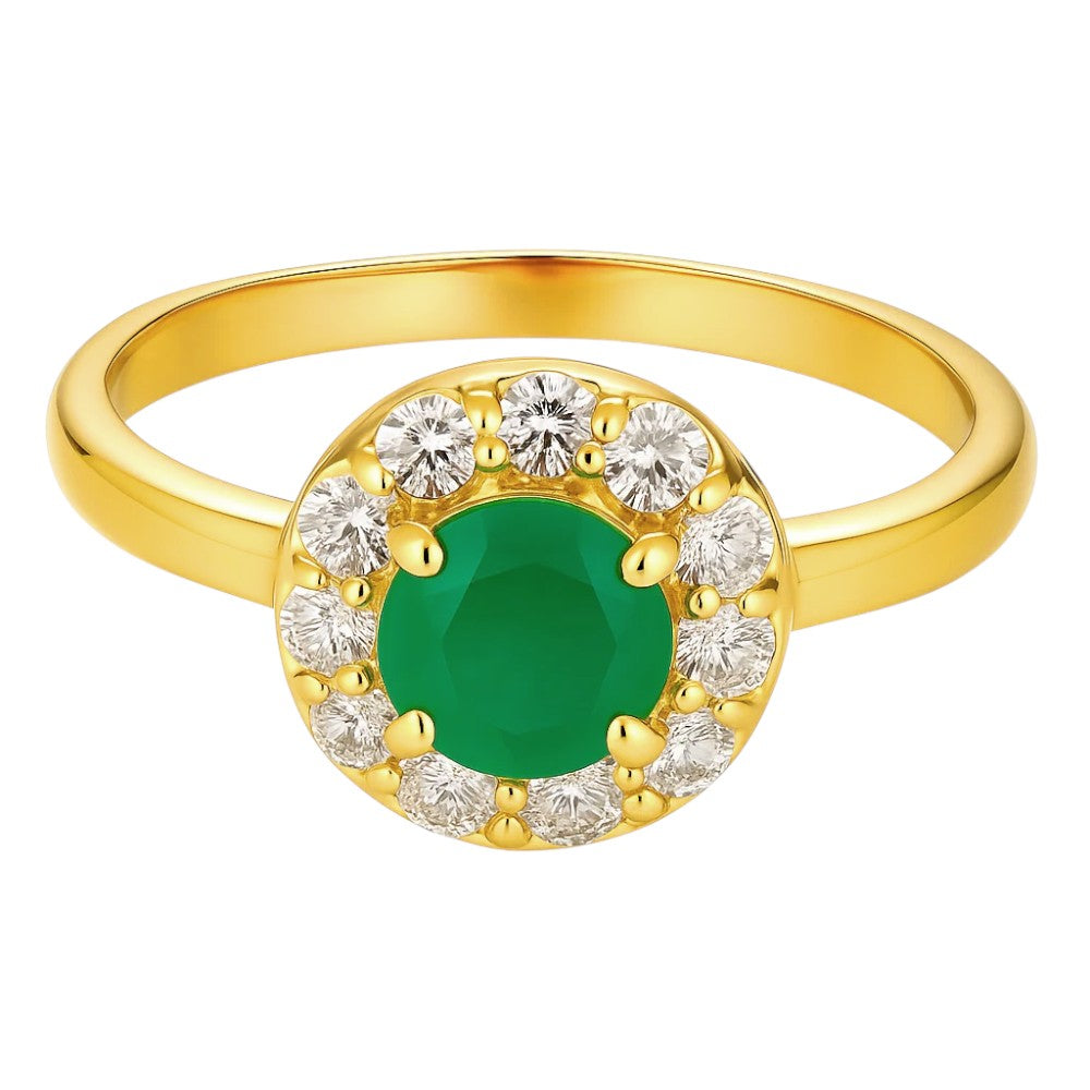 Round green onyx ringed by clear CZ on a slim 18K gold plated band