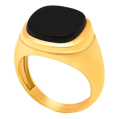 Black onyx signet ring from the side showing the shank tapering toward the back