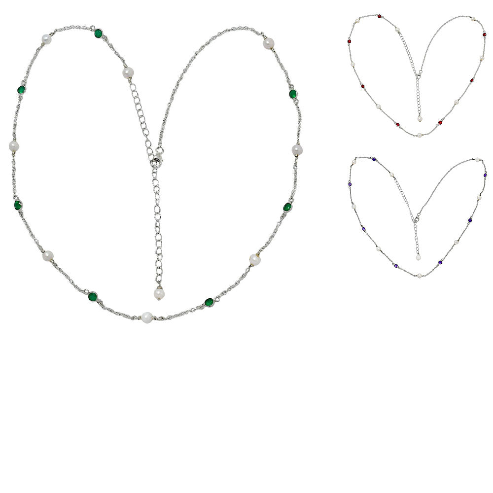 Pearl and green onyx necklace in a heart shape, insets of the garnet and amethyst versions