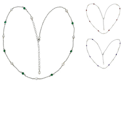 Pearl and green onyx necklace in a heart shape, insets of the garnet and amethyst versions