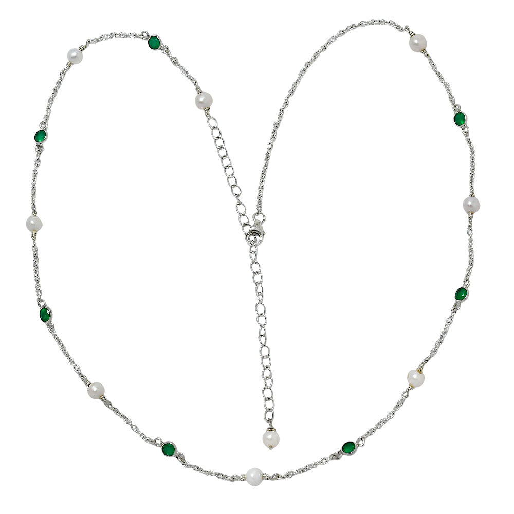 Green onyx version laid flat with its extender chain ending in a small pearl
