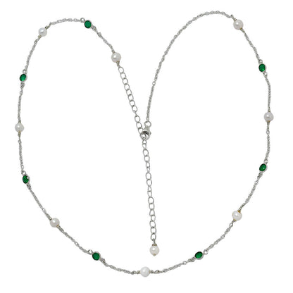 Green onyx version laid flat with its extender chain ending in a small pearl